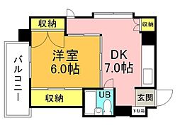 倉本第一ビル 1DKの間取図画像