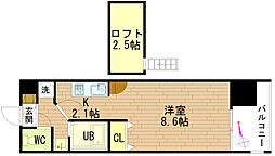 グラビスコート紙屋町 ワンルームの間取図画像