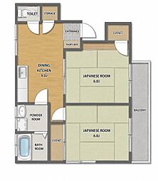 西川ビル 2DKの間取図画像