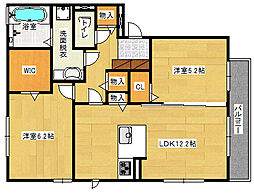 プルーニャB棟 2LDKの間取図画像