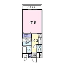 カーサ船越南 1Kの間取図画像