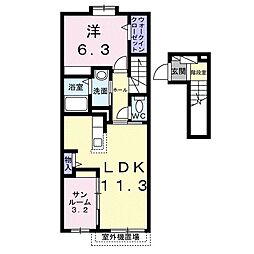 グロリオサ川根 1LDKの間取図画像