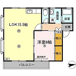 レヂデンス岡田B 1LDKの間取図画像