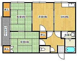 JR山陽本線 向洋駅 徒歩19分の賃貸アパート 2階3DKの間取り