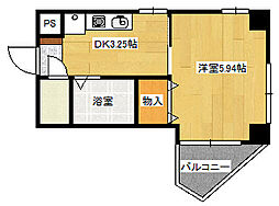 広島電鉄8系統 舟入本町駅 徒歩1分の賃貸マンション 2階1Kの間取り