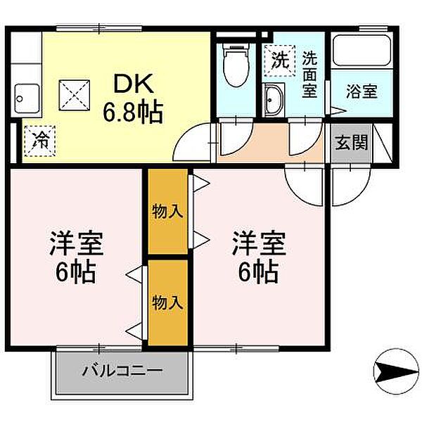 広島県安芸郡海田町稲葉(賃貸アパート2DK・1階・45.00㎡)の写真 その2