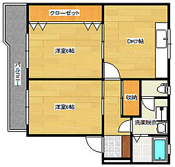 JR山陽本線 天神川駅 徒歩10分の賃貸マンション 3階2DKの間取り