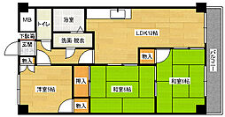JR可部線 梅林駅 徒歩8分の賃貸マンション 2階3LDKの間取り