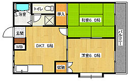 JR可部線 大町駅 徒歩8分の賃貸マンション 1階2DKの間取り