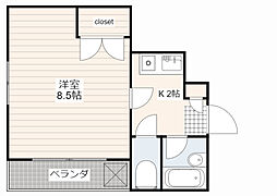 JR芸備線 矢賀駅 徒歩17分の賃貸マンション 4階1Kの間取り