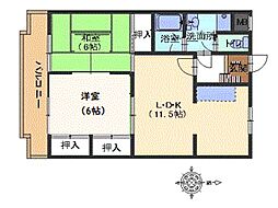 広島電鉄宮島線 修大協創中高前駅 徒歩18分の賃貸マンション 3階2LDKの間取り
