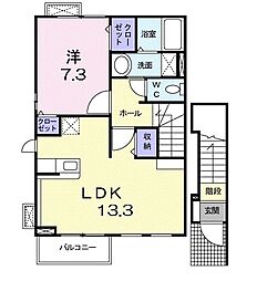 JR芸備線 矢賀駅 徒歩13分の賃貸アパート 2階1LDKの間取り