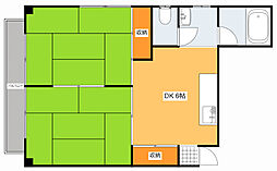 広島電鉄8系統 江波駅 徒歩12分の賃貸マンション 3階2DKの間取り