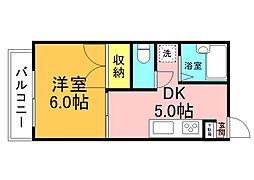 広島高速交通アストラムライン 牛田駅 徒歩17分の賃貸マンション 2階1Kの間取り