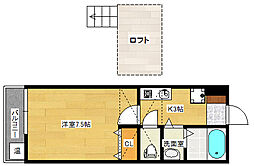 広島電鉄9系統 白島駅 徒歩24分の賃貸アパート 2階1Kの間取り