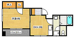 広島電鉄5系統 比治山橋駅 徒歩2分の賃貸マンション 2階1DKの間取り