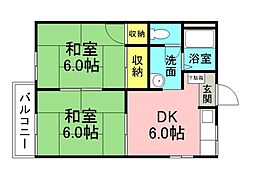 JR山陽本線 向洋駅 徒歩25分の賃貸アパート 2階2DKの間取り