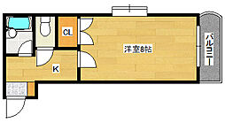 広島電鉄1系統 宇品3丁目駅 徒歩19分の賃貸マンション 4階1Kの間取り