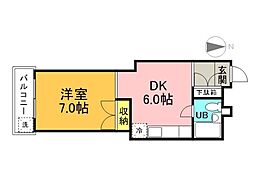 広島電鉄5系統 比治山橋駅 徒歩10分の賃貸マンション 4階1DKの間取り