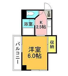 広島電鉄1系統 県病院前駅 徒歩7分の賃貸マンション 2階1Kの間取り
