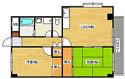 JR芸備線 矢賀駅 徒歩16分の賃貸マンション 3階2LDKの間取り