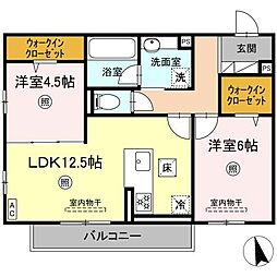広島高速交通アストラムライン 毘沙門台駅 徒歩4分の賃貸アパート 1階2LDKの間取り