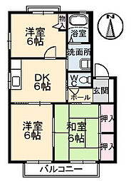 JR呉線 向洋駅 徒歩21分の賃貸アパート 2階3DKの間取り
