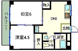 JR山陽本線 広島駅 徒歩11分の賃貸マンション 5階2DKの間取り