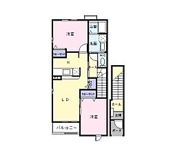 JR可部線 河戸帆待川駅 3.4kmの賃貸アパート 2階2LDKの間取り