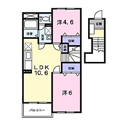 広島高速交通アストラムライン 安東駅 徒歩7分の賃貸アパート 2階2LDKの間取り