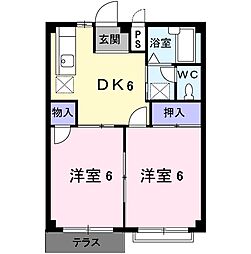 JR芸備線 矢賀駅 5.7kmの賃貸アパート 1階2DKの間取り