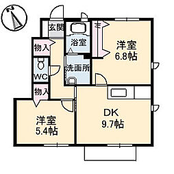 JR山陽本線 瀬野駅 徒歩10分の賃貸アパート 1階2DKの間取り