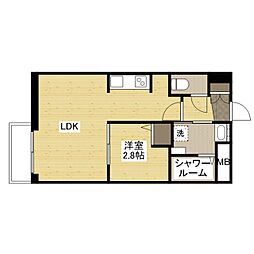 JR芸備線 矢賀駅 徒歩5分の賃貸マンション 2階1LDKの間取り