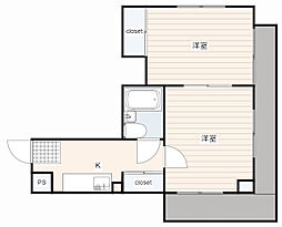 広島電鉄2系統 土橋駅 徒歩3分の賃貸マンション 2階2Kの間取り