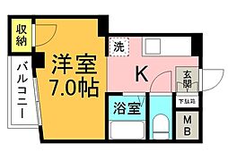 広島電鉄8系統 十日市町駅 徒歩3分の賃貸マンション 3階1Kの間取り