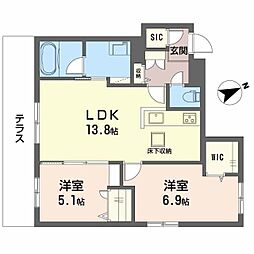 JR可部線 安芸長束駅 徒歩19分の賃貸マンション 1階2LDKの間取り
