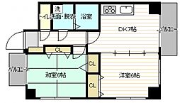 広島電鉄8系統 舟入川口町駅 徒歩13分の賃貸マンション 4階2DKの間取り