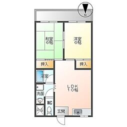 広島電鉄2系統 観音町駅 徒歩9分の賃貸マンション 3階2LDKの間取り