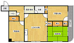 JR可部線 下祇園駅 徒歩10分の賃貸マンション 6階3LDKの間取り