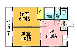広島電鉄8系統 舟入幸町駅 徒歩4分の賃貸マンション 3階2DKの間取り