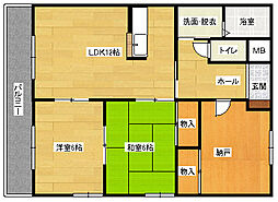 JR可部線 梅林駅 徒歩5分の賃貸マンション 3階2SLDKの間取り