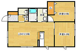 JR芸備線 戸坂駅 徒歩15分の賃貸アパート 1階2LDKの間取り