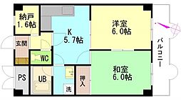 広島高速交通アストラムライン 西原駅 徒歩9分の賃貸マンション 6階2SKの間取り