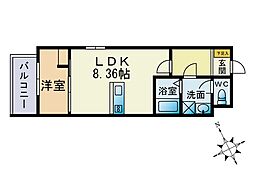 JR可部線 下祇園駅 徒歩4分の賃貸アパート 1階1LDKの間取り