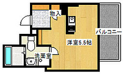 広島電鉄8系統 横川一丁目駅 徒歩10分の賃貸マンション 2階ワンルームの間取り