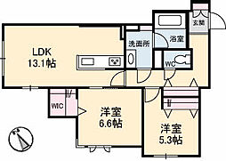 JR可部線 古市橋駅 徒歩7分の賃貸マンション 1階2LDKの間取り