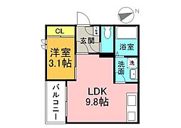 広島電鉄1系統 御幸橋駅 徒歩7分の賃貸アパート 1階1LDKの間取り