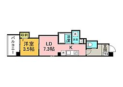 広島電鉄8系統 十日市町駅 徒歩3分の賃貸マンション 7階1LDKの間取り