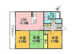 JR可部線 七軒茶屋駅 徒歩4分の賃貸マンション 2階3LDKの間取り