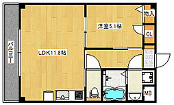 JR山陽本線 新井口駅 徒歩16分の賃貸マンション 3階1LDKの間取り